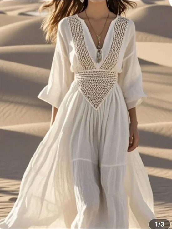 Dresses & Skirts - Boho Crochet-Trim White Maxi Dress